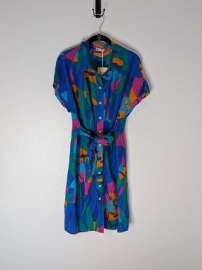 Cupshe Blue Geometric Print Mini Dress with Belt